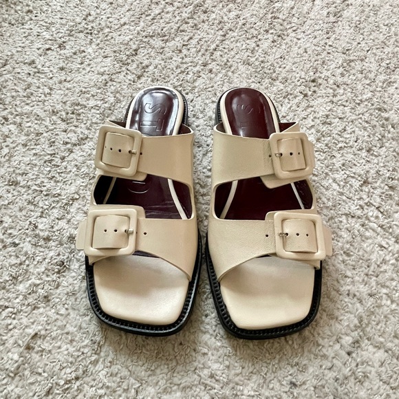 STAUD Remi Cream Buckle Slide Sandals - Picture 2 of 6